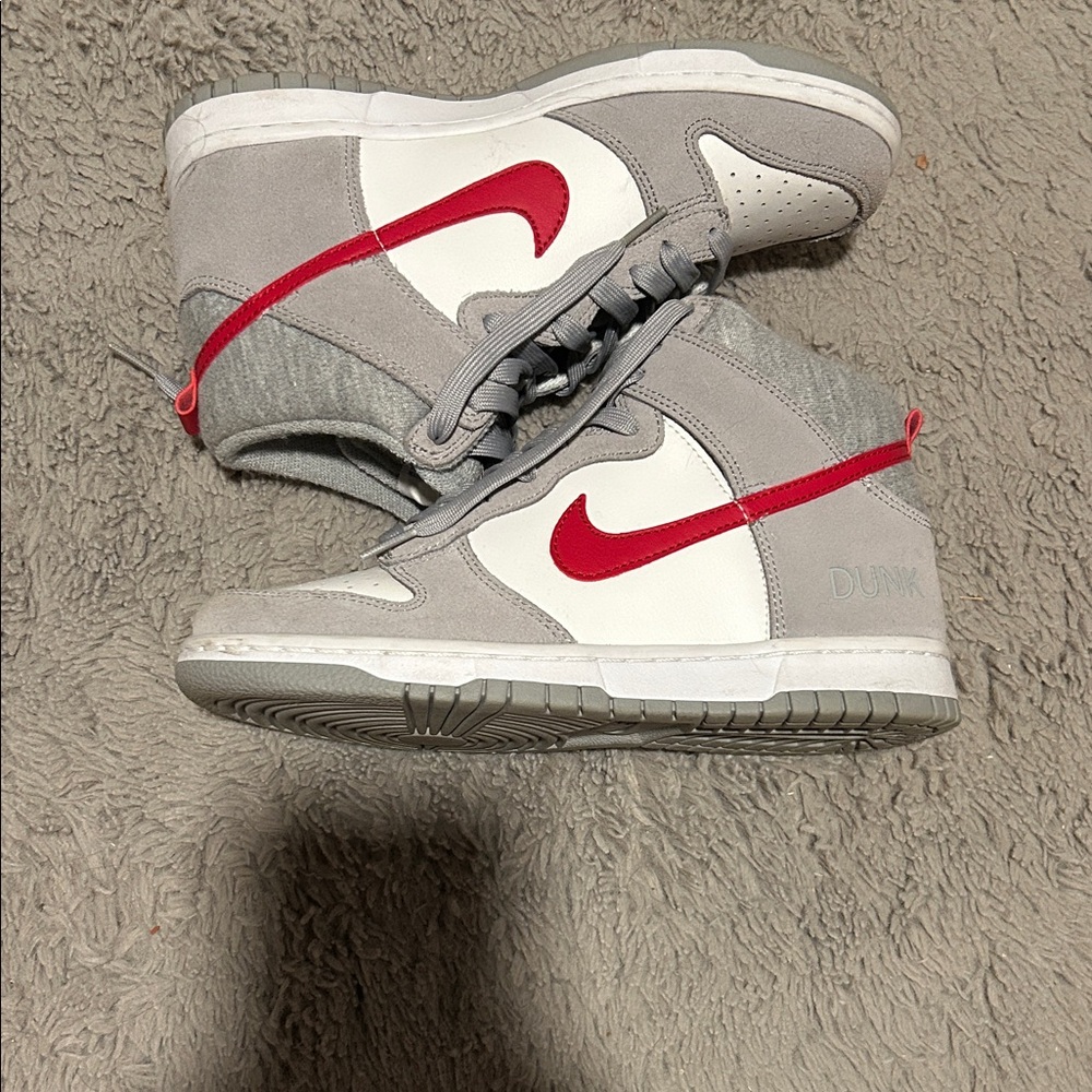 Nike athletic club red and gray dunks 
Barely worn! 
Like new
